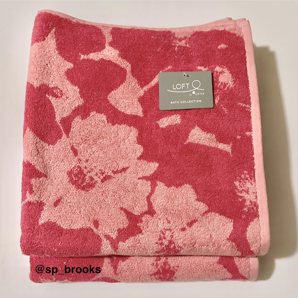 🎁2PC LOFT Bath Towels - Cotton - Pink - PEONY HYNS IN BLOOM